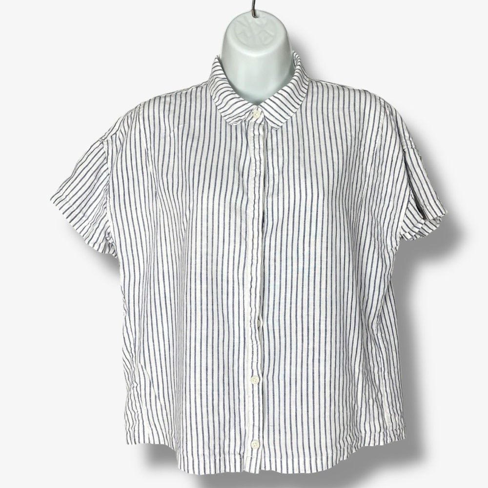 Silence + Noise Top Striped Linen Rayon ALTERED Relaxed Fit‎ Size Large Women